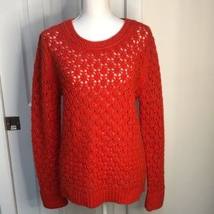 BANANA REPUBLIC Italian Yarn Open Stitch Long Sleeve Sweater Red Orange Large